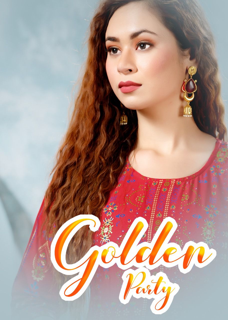 Beauty Queen Golden Party Ethnic Wear Rayon Printed Anarkali Long Kurti Collection